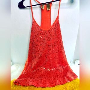 BKE *S-M* GLITZY DAZZLING ORANGE RACERBACK TANK TOP🧡🧡🧡